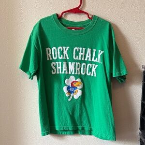 Green Kids Shirt with Rock Chalk Shamrock Design
